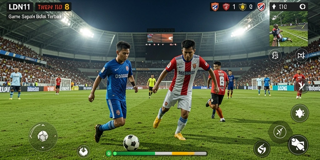 Tampilan gameplay LDN11 dengan aksi mendebarkan di lapangan sepak bola.